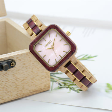 Bewell W185AL Ladies Oak with Purple Heart Wood Watch